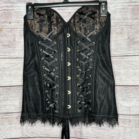 Adore Me Other - Adore Me Avelle Contour Lace Up Black Ribbon Tie Cosplay Corset New Size Large